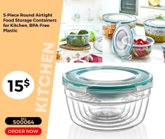 طقم حافظات طعام بلاستيكية دائرية محكمة الإغلاق 5 قطع | 5-Piece Round Airtight Food Storage Container