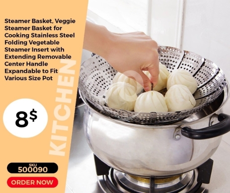 Kitchen appliances in Mansoura - سلة بخار ستانلس ستيل قابلة للطي والتبخير الصحي | Stainless Steel Folding Steamer Basket for Cooking