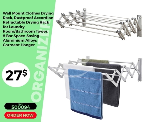 Kitchen appliances in Mansoura - منشر غسيل جداري قابل للطي وموفر للمساحة | Wall Mount Retractable Accordion Clothes Drying Rack