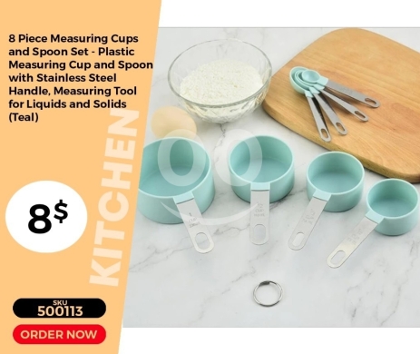 Kitchen appliances in Mansoura - طقم أكواب وملاعق قياس 8 قطع بلون تيل | 8 Piece Measuring Cups and Spoon Set - Teal Plastic