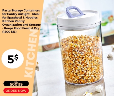 أدوات المطبخ في منصورة - وعاء تخزين المعكرونة والحبوب المحكم الإغلاق (1200 مل) | Airtight Pasta & Pantry Storage Container -