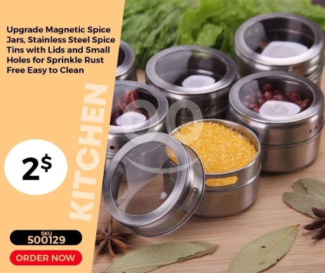Kitchen appliances in Mansoura - علب بهارات مغناطيسية ستانلس ستيل بفتحات رش | Magnetic Stainless Steel Spice Jars with Sprinkle Holes