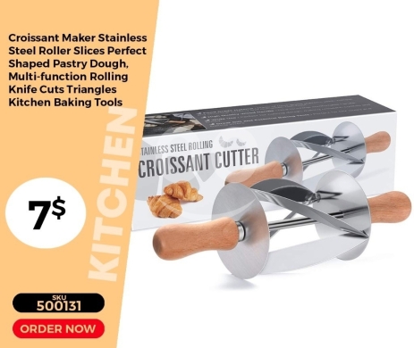 Kitchen appliances in Mansoura - قطاعة الكرواسون الدوارة من الستانلس ستيل بمقبض خشبي | Stainless Steel Rolling Croissant Cutter with