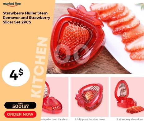 Kitchen appliances in Mansoura - طقم أدوات تقطيع وتجهيز الفراولة قطعتين | 2PCS Strawberry Huller Stem Remover and Slicer Set