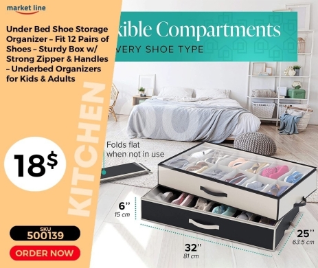 Kitchen appliances in Mansoura - منظم أحذية تحت السرير بـ 12 قسماً مرناً | Under Bed Shoe Storage Organizer with 12 Flexible Compartm