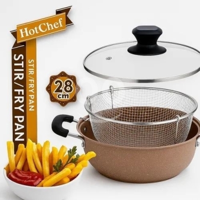 Kitchen appliances in Choueifat - قدر قلي هوت شيف غير لاصق مع سلة تصفية 28 سم | HotChef Non-Stick Stir/Fry Pan with Strainer Basket