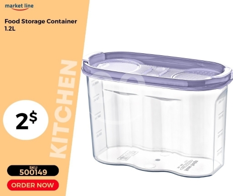 Kitchen appliances in Mansoura - وعاء تخزين طعام بلاستيك سعة 1.2 لتر | Food Storage Container 1.2L Transparent Plastic