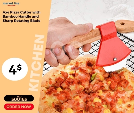 Kitchen appliances in Mansoura - قطاعة بيتزا بتصميم فأس مع مقبض بامبو وشفرة حادة | Axe Pizza Cutter with Bamboo Handle and Sharp Blad