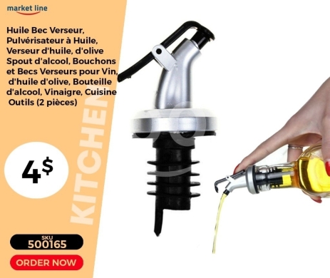 أدوات المطبخ في منصورة - موزع سائل ذكي للزيت والخل (قطعتين) - فضي | Smart Oil & Vinegar Liquid Dispenser Spout (2Pcs)
