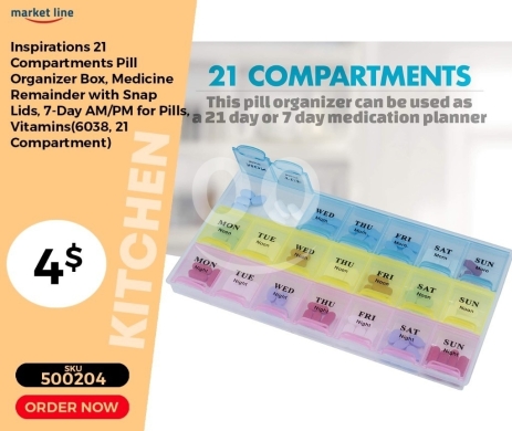 Health & Beauty in Mansoura - منظم حبوب الدواء 21 قسم، تذكير أسبوعي 3 فترات يومياً | 21 Compartment Pill Organizer Box, 7-Day AM/P