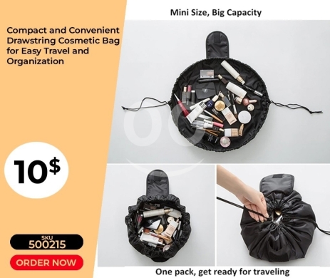 الصحة و الجمال في منصورة - حقيبة مكياج ومنظم مستحضرات تجميل برباط للسفر | Compact Drawstring Travel Cosmetic & Makeup Bag