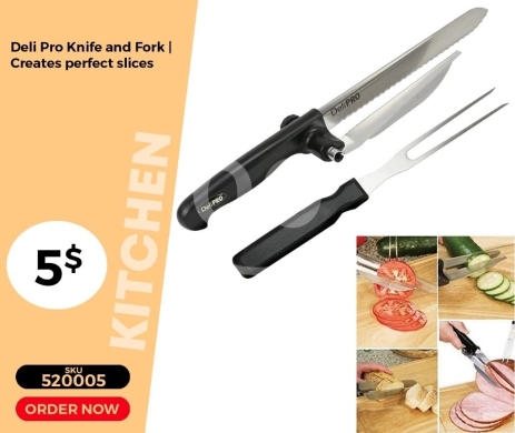 Kitchen appliances in Mansoura - سكين وشوكة "ديلي برو" لتقطيع مثالي واحترافي | Deli Pro Knife and Fork for Professional Perfect Slice