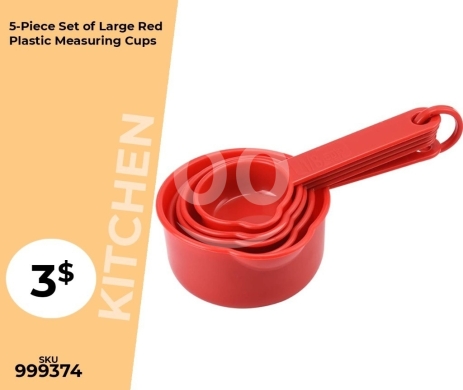Kitchen appliances in Mansoura - طقم أكواب قياس بلاستيكية حمراء (5 قطع) - لدقة الطهي والخبز | 5-Piece Red Plastic Measuring Cup Set -