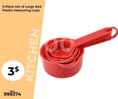 طقم أكواب قياس بلاستيكية حمراء (5 قطع) - لدقة الطهي والخبز | 5-Piece Red Plastic Measuring Cup Set -
