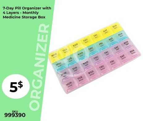 الصحة و الجمال في منصورة - منظم أدوية 7 أيام بـ 4 طبقات لتخزين الحبوب شهرياً | 7-Day Pill Organizer with 4 Layers - Monthly Box