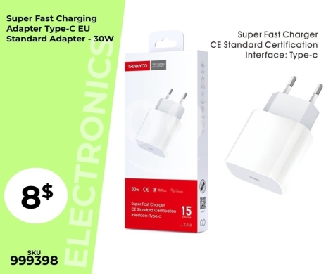 Mobile accessories dans Mansoura - محول شحن TRANYCO فائق السرعة 30 واط بمنفذ Type-C معيار أوروبي | TRANYCO 30W Super Fast Type-C EU Ada