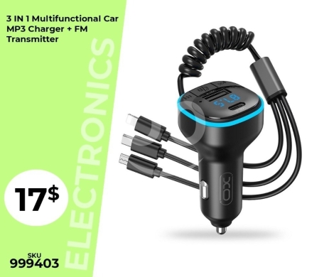 Mobile accessories in Mansoura - جهاز إرسال FM وبلوتوث للسيارة مع شاحن سريع Type-C 3A | FM Transmitter + Car Charger Type-C 3A