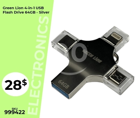 Mobile accessories in Mansoura - فلاش ميموري جرين ليون 4 في 1 سعة 64 جيجابايت - فضي | Green Lion 4-in-1 USB Flash Drive 64GB - Silver