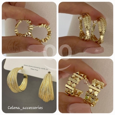 Clothes, Footwear & Accessories in Beirut City - أقراط ذهبية عصرية بتصاميم هندسية وملمس بارز | Trendy Gold Hoop Earrings Textured Geometric Designs