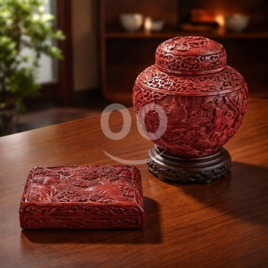 Antiques & Collectibles in Achrafieh - Chinese Carved Red Cinnabar Lacquer Set