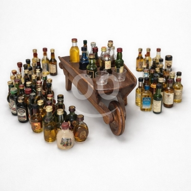 Antiques & Collectibles dans Achrafieh - Vintage Miniature Liquor Bottle Collection with Wooden Cart