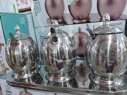 Kitchen appliances in Choueifat - طقم علب ضيافة ستانلس ستيل فاخر للمتة والبهارات |3-Piece Stainless Steel Egg-Shape Seasoning Tank Set