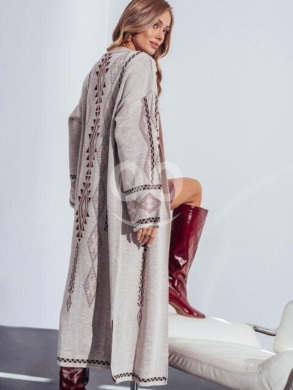 كارديجان صوف طويل بنقوش هندسية راقية | Elegant Long Knit Cardigan with Geometric Patterns — 2