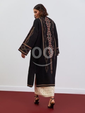 Clothes, Footwear & Accessories in Tripoli - كارديجان صوف طويل بنقوش هندسية راقية | Elegant Long Knit Cardigan with Geometric Patterns