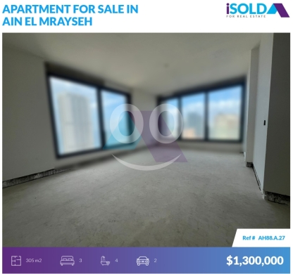 Apartments for sale in Ain Mreisseh - Hot deal-High Floor,sea view apartment in Ain El Mrayseh - عين المريسةAH88A27