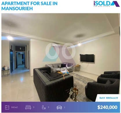 Apartments for sale in Mansourieh - 160m2 apartment+mountain view 4sale in Mansourieh - شقة في المنصوريةMM56A59