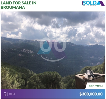 Lands for sale in Broumana - 580m2 Prime land mountain view 4sale in Broumana - أرض للبيع في برماناPM87L7