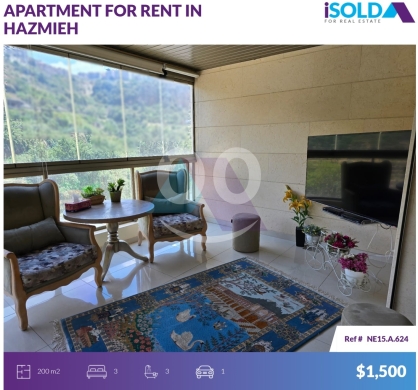 Apartments for rent dans Hazmieh - Furnished 200 m2 apartment 4rent in Hazmieh - شقة للإيجار في الحازميةNE15A624