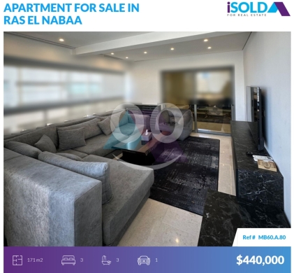 Apartments for sale in Ras El Nabaa - Furnished 171m2 apartment 4sale in Ras El Nabaa-Sodecoسوديكو-راس النبعMB60A80