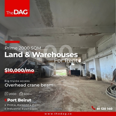 Commercials for rent in Port of Beirut - Prime 2000 SQM Warehouses with Land for Rent in Karantina Port مستودعات للايجار