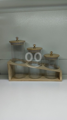 Kitchen appliances in Saida - طقم برطمانات زجاجية بستاند خشبي ومقابض كريستال | Glass Jar Set with Wooden Stand & Crystal Knobs