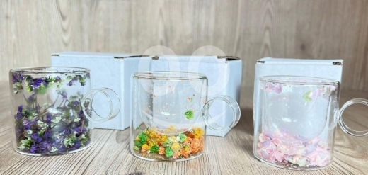 Cuisine dans Saïda - نجان قهوة زجاج دبل حراري بنقشات ورد مميزة | Double-Wall Thermal Glass Coffee Cup with Floral Pattern
