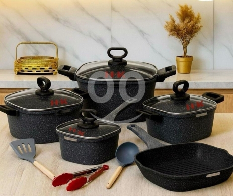 Kitchen in Saida - طقم طناجر غرانيت 12 قطعة جودة عالية | 12 Pcs High-Quality Granite Cookware Set