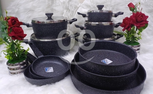 Kitchen in Saida - طقم طناجر غرانيت أصلي 16 قطعة مع صواني فرن | 16 Pcs Heavy Duty Granite Cookware Set