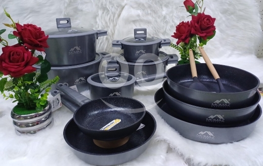 Kitchen in Saida - طقم طناجر غرانيت موماز 15 قطعة ألوان مطفية | 15 Pcs Momaz Matte Granite Cookware Set