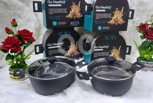 Kitchen in Saida - طنجرة قلي غرانيت ألما مع شبك مقاس ٢٦ و ٢٨ | Alma Granite Frying Pot with Strainer 26 & 28cm