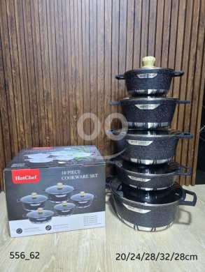 Kitchen in Saida - طقم طناجر غرانيت ١٠ قطع مع موزع حراري | 10-Piece Granite Cookware Set with Heat Diffuser