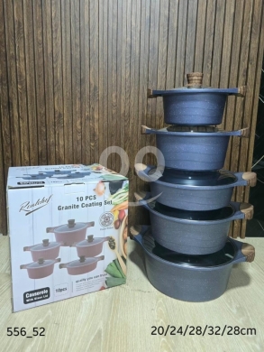 Kitchen in Saida - طقم طناجر غرانيت ١٠ قطع نوعية ثقيلة مع موزع حراري | 10-Piece Heavy Duty Granite Cookware Set