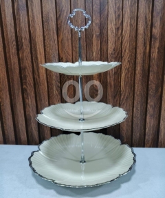 مضيفة بلاكسي ٣ طبقات أبيض وفضي متينة | Durable 3-Tier Plexiglass Serving Stand White & Silver