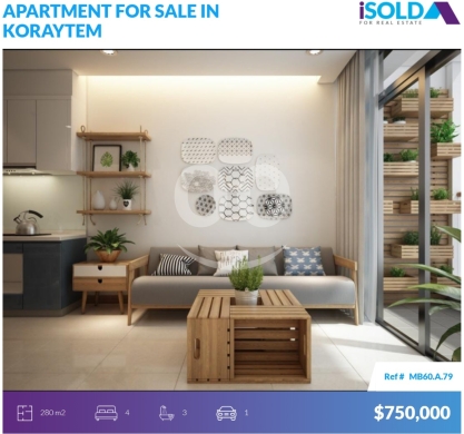 Apartments for sale in Koraytem - 280m2 apartment+open view 4sale in Koraytem - شقة للبيع في قريطمMB60A79