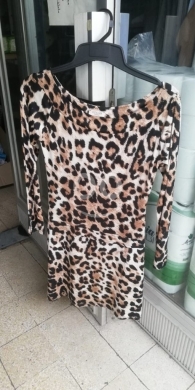 الملابس، الأحذية والزينة في الميدان - فستان قصير بنقشة الفهد البني مع أكمام طويلة | Brown Leopard Print Mini Dress with Long Sleeves