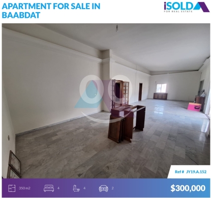 Apartments for sale in Baabdat - 350 m2 apartment with prime location 4sale in Baabdat - شقة في بعبداتJY19A152