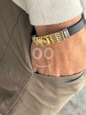 Clothes, Footwear & Accessories in Beirut City - سوار رجالي جلد أسود مع ستانلس ستيل ذهبي وفضي | Men&#039;s Black Leather Bracelet Gold & Silver