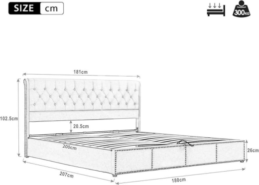 إطار سرير كينج مخملي مع نظام تخزين هيدروليكي 180x200 | Grey Velvet Ottoman Storage Bed 18… — 3