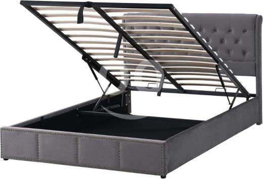 إطار سرير كينج مخملي مع نظام تخزين هيدروليكي 180x200 | Grey Velvet Ottoman Storage Bed 18… — 2