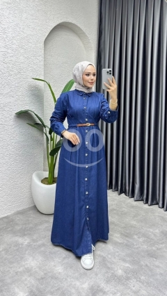 فستان جينز طويل عصري (متوفر بمقاسات متنوعة) | Modern Long Denim Dress - Multiple Sizes Available